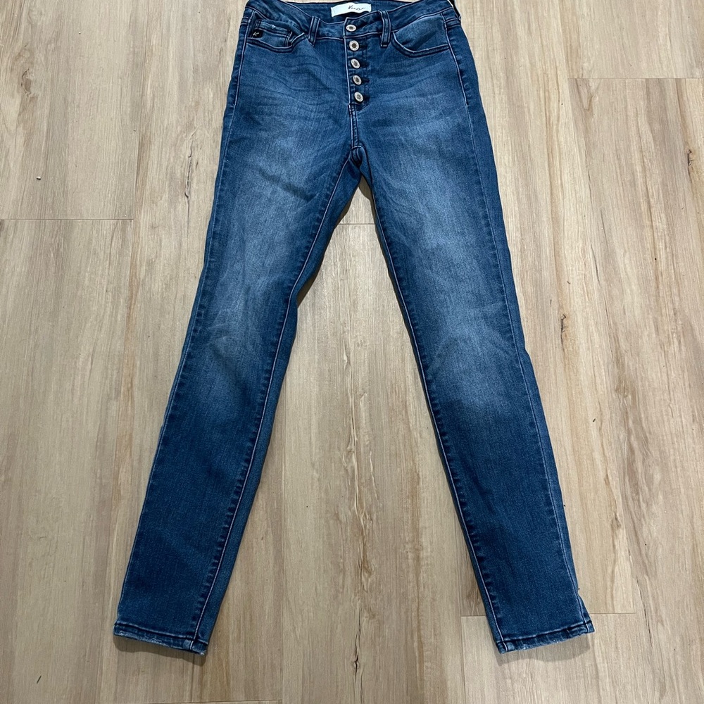 KanCan Womens Medium Wash Button Fly High Waisted Skinny Jeans